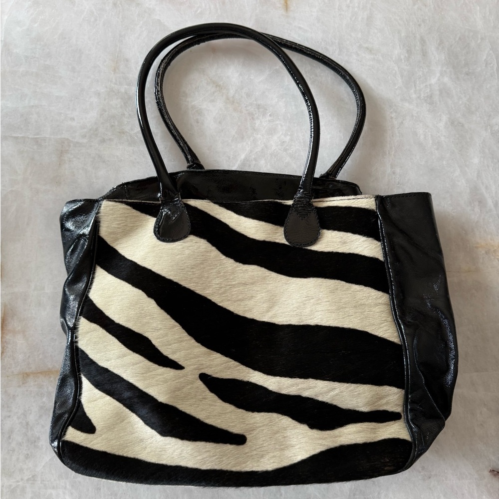 RARE Vintage Maurizio Taiuti Made in Italy Leather and Zebra Hair Tote